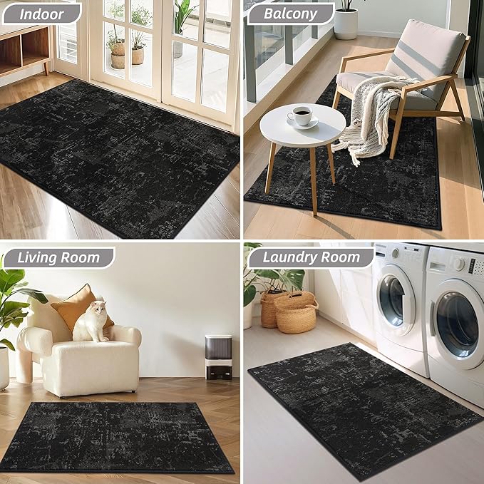 BEQHAUSE Dirt Trapper Door Mat 24"x36" Non-Slip Door Mats Washable Entryway Rugs Stain Resistant Doormat Absorbent Welcome Floor Mat for Front Back Door, Muddy Wet Shoes & Paws,Black-Ruum Studio Home