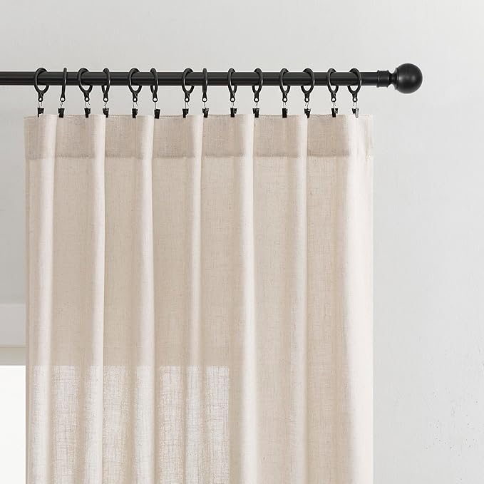 Joydeco Linen Curtains for Living Room,Semi Sheer Drapes Window Long Curtains 84 inches Long Pink Beige-Ruum Studio Home