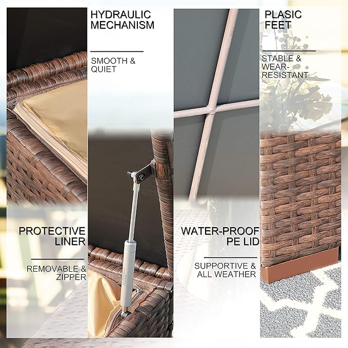 Super Patio Wicker Outdoor Patio Storage Box Waterproof, Rattan Storage Bin Deck Box for Cushions, Garden Tools, 88 Gallon, Brown-Ruum Studio Home