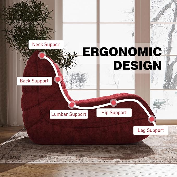 Bean Bag Chair, Fireside Chair Bean Bag Sofa Large Bean Bag Chair for Adults, Bean Bag Chairs for Teens with High Density Comfortable Foam, Memory Foam Bean Bag for Living Room, Bedroom (Red)-Ruum Studio Home