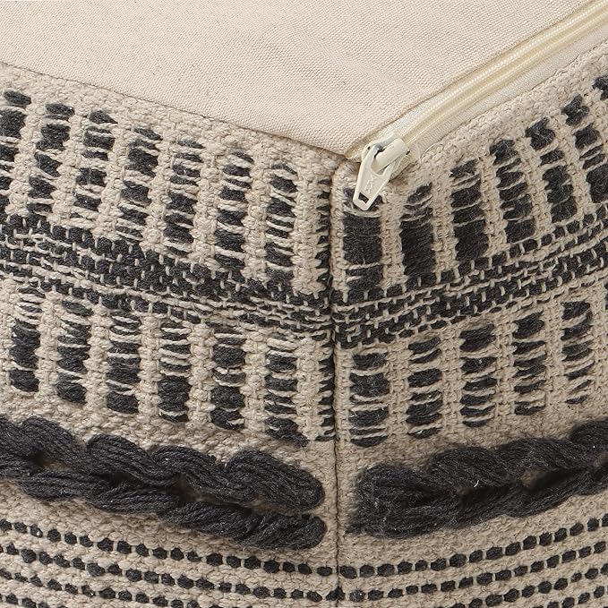 REDEARTH · Tufted Pouf Ottoman with Filler Textured Storage Cube Bean Bag Pouffe Footrest for Living Room, Bedroom, Nursery, Kidsroom; 100% Cotton (17.5"X17.5"X17.5", Chevron Gage)-Ruum Studio Home