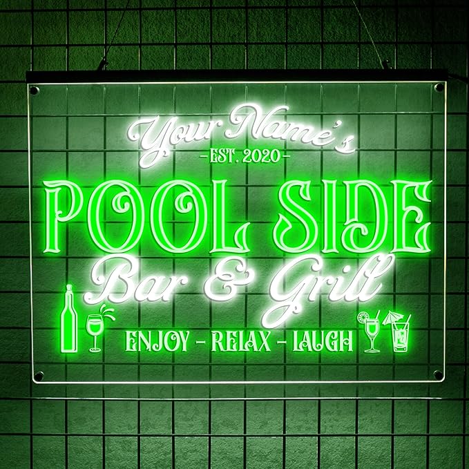 Personalized Pool Side Bar & Grill Neon Sign, Custom LED Name Sign for Backyard, Patio, Outdoor Bar, Tropical Pool Decor, Gift for Summer Fun Lovers-Ruum Studio Home