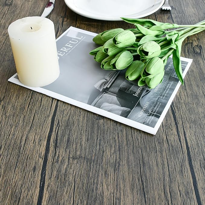 Mandy's Artificial Tulips 20 Stems Green PU Faux Flowers for Wedding Home Decor 13.5 Inch-Ruum Studio Home