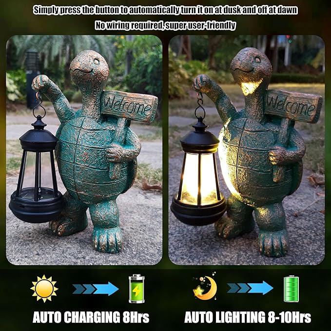 Turtle Garden Statue Outdoor Décor with Solar Lights Lantern,Turtle Solar Light Figurines Outside Decorations for Yard，Lawn,Patio, Balcony, Unique Housewarming Gifts-Ruum Studio Home
