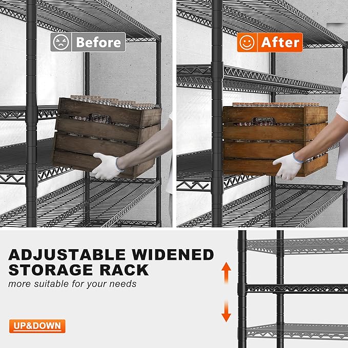REIBII 85.7" H Storage Shelves 2998LBS Metal Shelving Unit with Wheels & Feet, 5 Tier Garage Shelving Heavy Duty Adjustable Wire Shelf for Pantry Kitchen Garage, 85.7" H X 55.5" W X 24.2" D, 2PCS-Ruum Studio Home