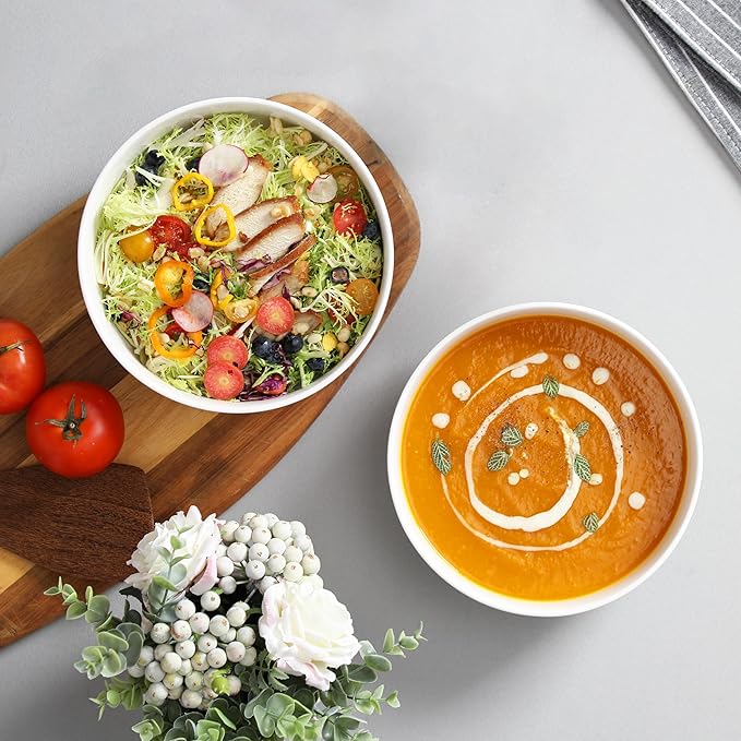 MALACASA Large Serving Bowls - 60 OZ (8") Salad Bowls Set of 2, White Mixing Bowls for Kitchen, Soup, Pasta and Dinner, Large Salad Bowls Set, Dishwasher & Oven Safe, Series REGULAR-Ruum Studio Home