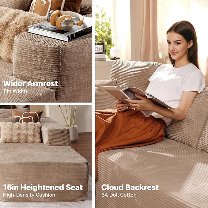 104" Cloud Sectional Couches for Living Room,L Shaped Boneless Couch in A Box,Sleeper Sofa with Comfy Chaise No Assembly Required,Camel-Ruum Studio Home