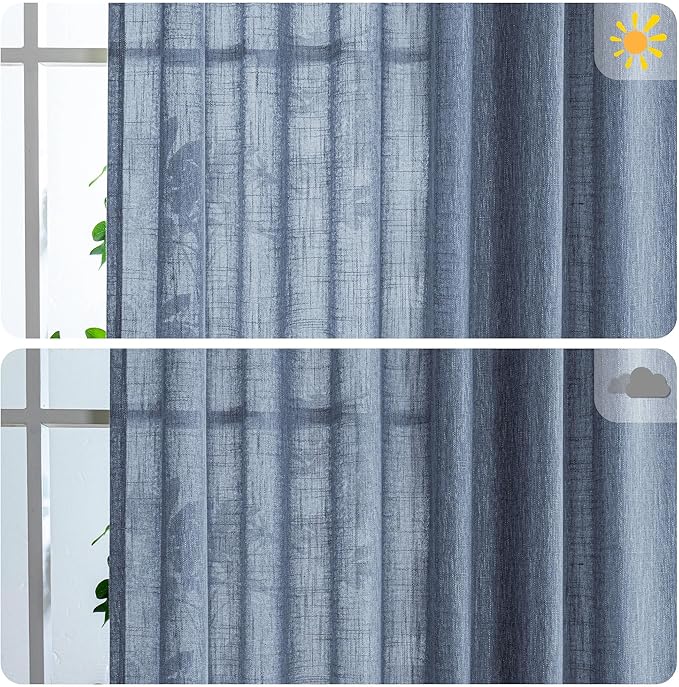 MYSKY HOME Floor Length Bedroom Curtains 90 Inch Long Panels, Boho Curtains Farmhouse for Living Room Sliding Glass Door, Linen Look Texture Light Filtering Rod Pocket, 100" x 90", Dusty Blue, Pack-1-Ruum Studio Home