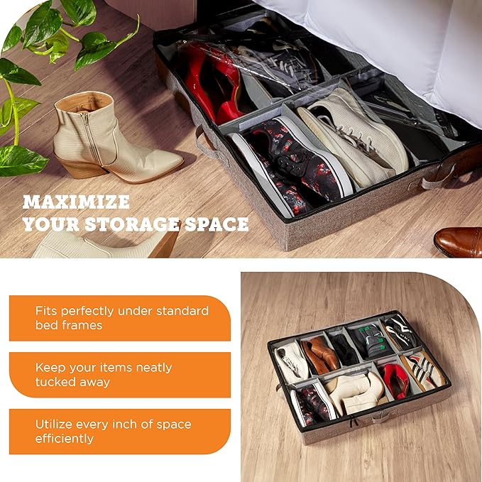 storageLAB Slim Under Bed Storage Containers, Closet Organizers with Sturdy Handles for Clothes, Comforters, and Accessories, Use Under or at the End of the Bed - 2 Pack, Dark Grey-Ruum Studio Home