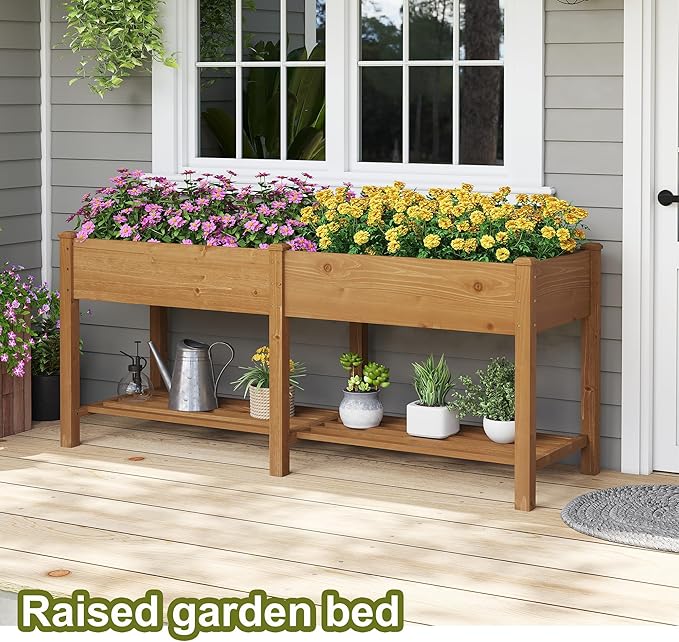 GHWIE Raised Garden Bed with Shelf,Elevated Wooden Planter Box with Legs,Garden Planter for Backyard, Patio, Balcony-Ruum Studio Home
