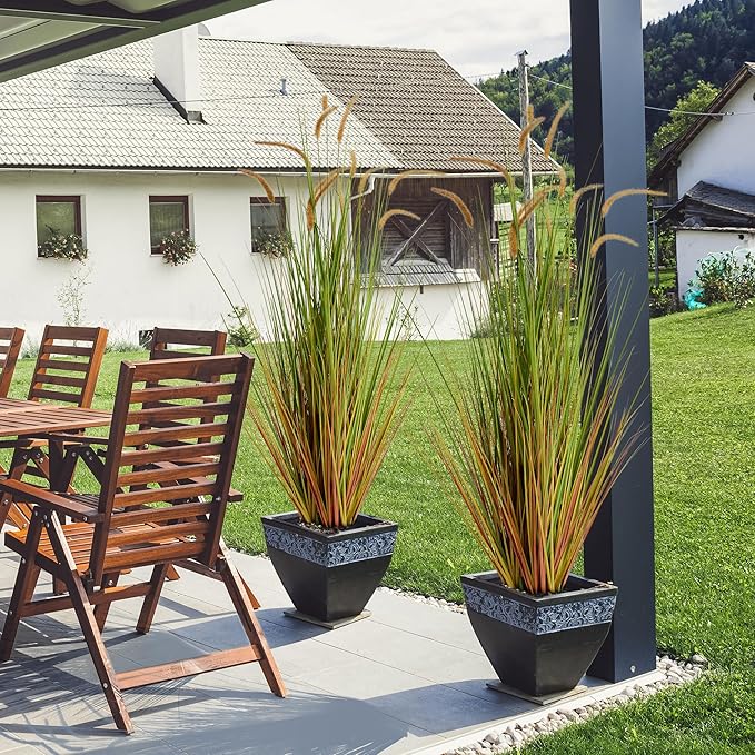 KOL Artificial 5ft 2-Pack Horsetail Reed Grass, 59in Tall Artificial Indoor Outdoor Fake Grass Plant, Home Office Décor Artificial Plants in Pot Faux Plant Greenery, Wedding Decor - Yellow-Ruum Studio Home