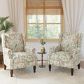 Lumibee Wingback Accent Chair, 2 Set High Back Floral Armchairs in Fabric,Comfy Upholstered Reading Single Sofa Chairs with Solid Wood Legs for Living Room,Bedroom,Office-Bird-Ruum Studio Home