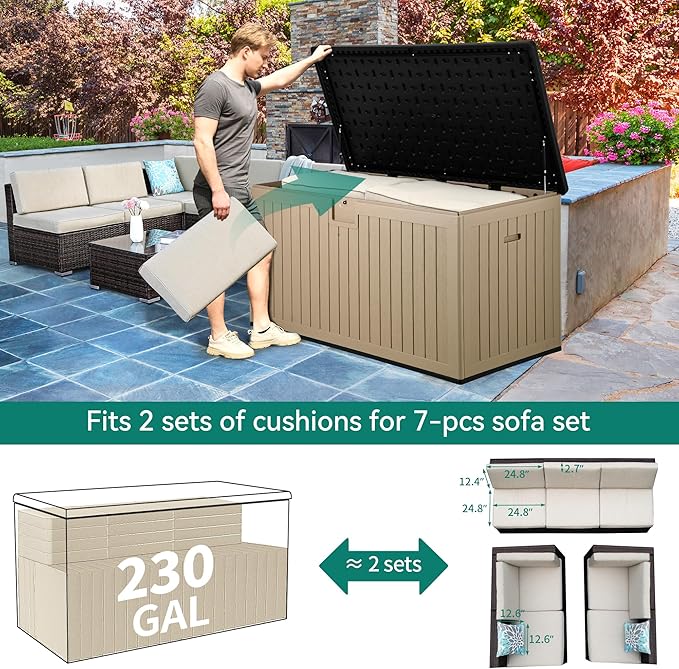 YITAHOME 230 Gallon Double-Wall Deck Box with Divider & Side Handles, Outdoor Large Storage for Patio Furniture Cushions, Garden Pool Accessories, Water Resistant & Lockable-Ruum Studio Home