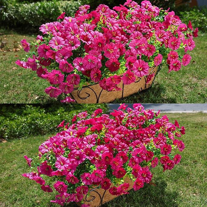 Artificial Flowers for Outdoors Fake Plants, 12 Bundles Faux Fuchsia Morning Glory UV Resistant Look Real Silk Flowers for Outside Planter Front Door Porch Patio Yard Fall Autumn Decoration-Ruum Studio Home