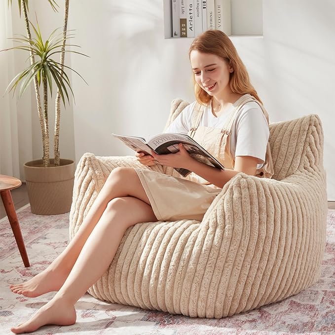 Giant Bean Bag Chairs for Adults with Filling Plush Fluffy Bean Bag Chairs for Teens with Armrests Comfy BeanBag Lazy Couch Sofa Chair for Bedroom Living Room Reading-Ruum Studio Home