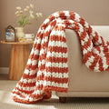 Amélie Home Chunky Knit Throw Blanket for Couch, Soft Chenille Crochet Blanket for Sofa, 50"x60", Burnt Orange & White Striped-Ruum Studio Home