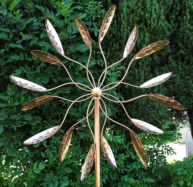 Stanwood Wind Sculpture Kinetic Copper Wind Sculpture, Dual Spinner Spinning Ficus Leaves-Ruum Studio Home