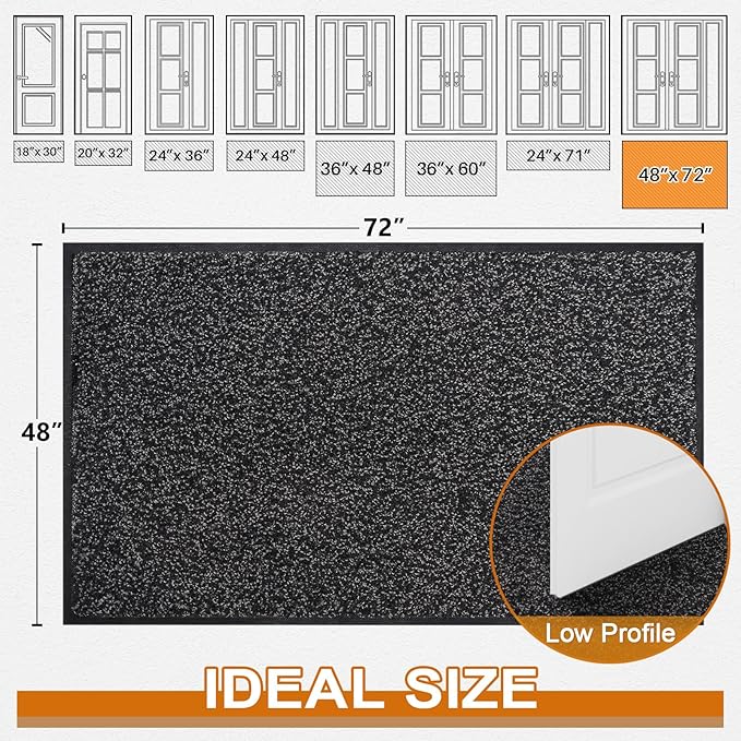Mibao Front Door Mat, Dirt Trapper Welcome Mat for Outdoor Indoor, Non-Slip Waterproof Doormat, Durable Machine Washable Low Profile Entry Rug for Back Door Outside Patio Porch, 72" x 48", Black-Ruum Studio Home