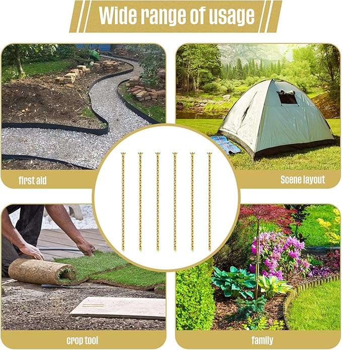 200 Pcs Metal Nails 8 Inch Artificial Spikes Galvanized Spiral Landscape Stakes Edging Spikes Garden Stakes for Fake Landscaping Grass Ground Lawn(Gold)-Ruum Studio Home