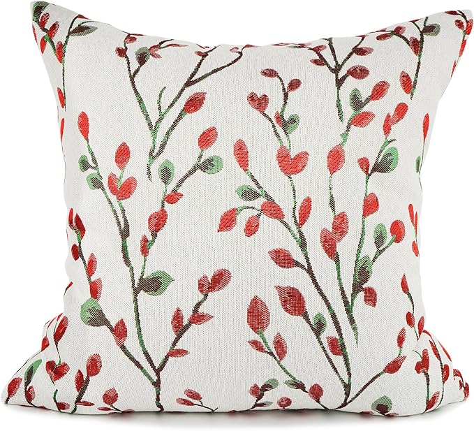 YOUR SMILE Christmas Red Classical Embroidery Jacquard Teal Leaf Pattern Square Decorative Throw Pillow Case Cushion Cover 18 x 18 inch-Ruum Studio Home