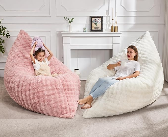 Hobestluk 3 in 1 Bean Bag Chair Giant Bean Bag Chairs for Adults with Bubble Cover Convertible Bean Bag Floor Cushion with Machine Washable Cover for Living Room (Bubble White)-Ruum Studio Home