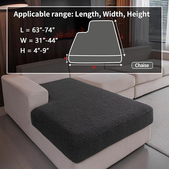 Couch Cushion Covers for Sectional Sofa, Stretch Soft Sofa Slipcovers Washable Wear-Resistant Universal Furniture Protector for Living Room(1 Piece Chaise Cover, Dark Gray)-Ruum Studio Home