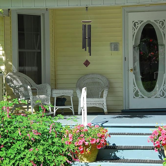 Woodstock Chimes Pluto Wind Chime for Outside 37" Black Teak Medium Tone Sound for Outdoor Garden, Patio, Porch Decor Gifts, Encore Collection, DCKT37-Ruum Studio Home