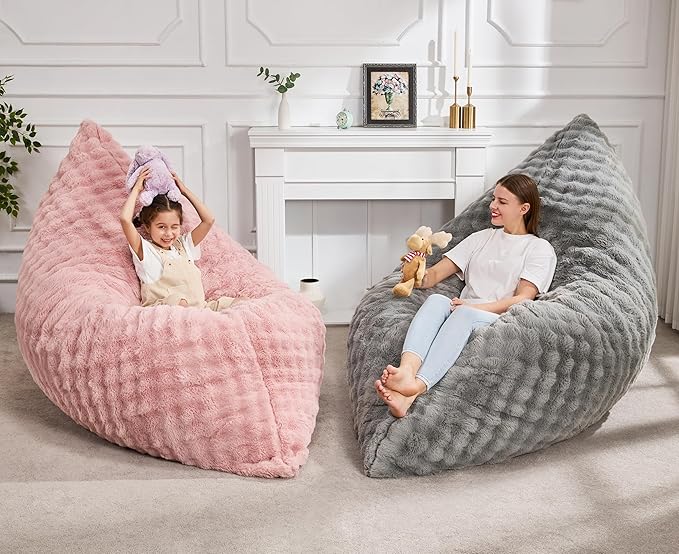 Hobestluk 3 in 1 Bean Bag Chair Giant Bean Bag Chairs for Adults with Bubble Cover Convertible Bean Bag Floor Cushion with Machine Washable Cover for Living Room (Bubble Grey)-Ruum Studio Home