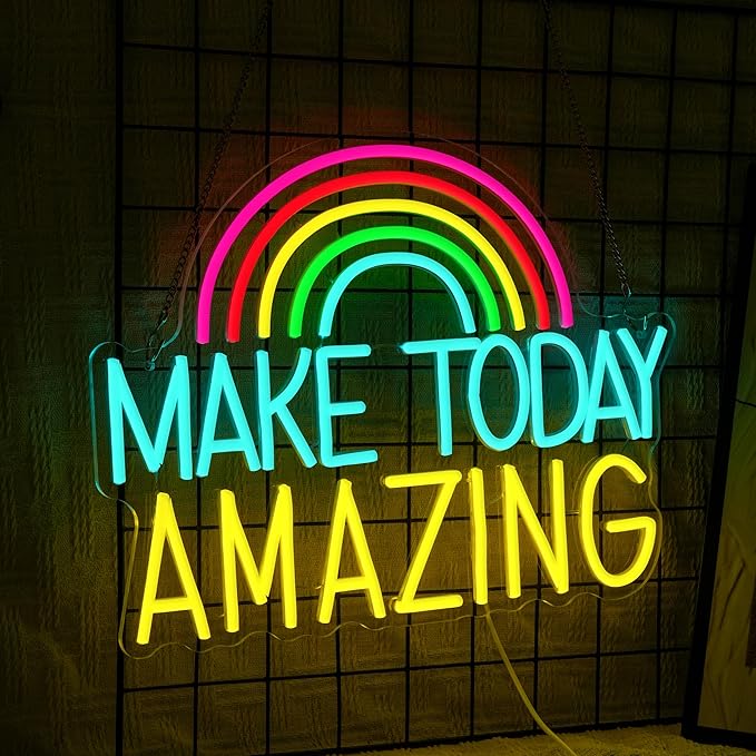 Make Today Amazing Neon Sign Wall Decor Dimmable Rainbow Neon Light USB Powered Motivational Word Led Light Sign for Bedroom Classroom Cafe Bar Birthday Party Wedding-Ruum Studio Home