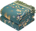 Boho 100% Organic Cotton Large Throw Blanket 50" x 60" - All Season Rustic Ultra Soft Breathable Floral Bird Blanket for Bed Sofa Couch Chair Bedspread Quilt Gift-Teal,Beige-Ruum Studio Home