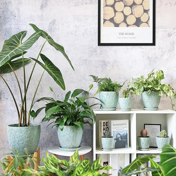 10 inch Plant Pots Ceramic Planter with Drainage Holes and Saucer for Multiple Plants, Indoor-Outdoor Garden Pots for Succulent, Orchid, and Flower-Ruum Studio Home