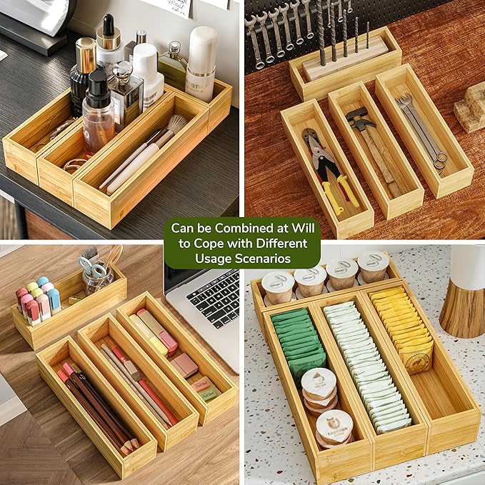 BAMEOS Silverware Organizer, Utensil Drawer Organizer, 4 Slots Kitchen Drawer Organizer, Bamboo Flatware Organizer for Drawer in Natural-Ruum Studio Home
