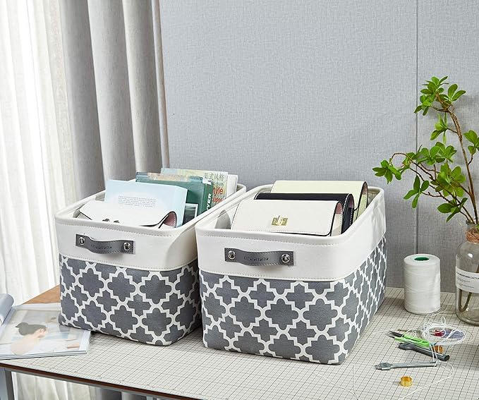 DECOMOMO Grey Storage Bins Fabric Storage Baskets for Shelves, Linen Closet Organization Toys Nursery (Grey Patterns, Large - 3 Pack)-Ruum Studio Home