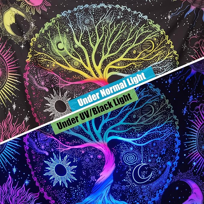 AACKart Blacklight Tapestry for Bedroom - Spiritual Tree of Life Wall Tapestry Glow in the Dark Wall Hanging 90.5 x 70.8 inches-Ruum Studio Home