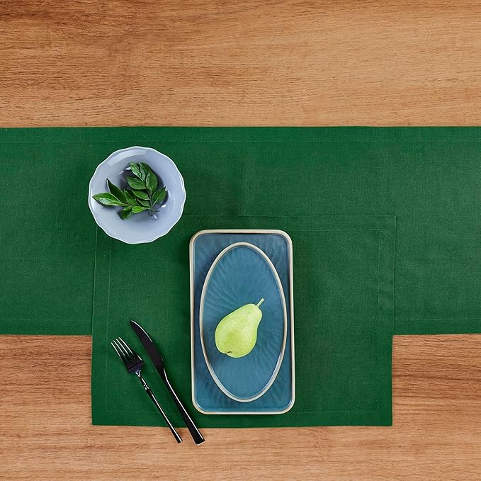 Solino Home Linen Pine Green Table Runner 120 Inches Long - 100% Pure Linen 14 x 120 Inch Table Runner for Fall, Autumn, Thanksgiving - Fete-Ruum Studio Home
