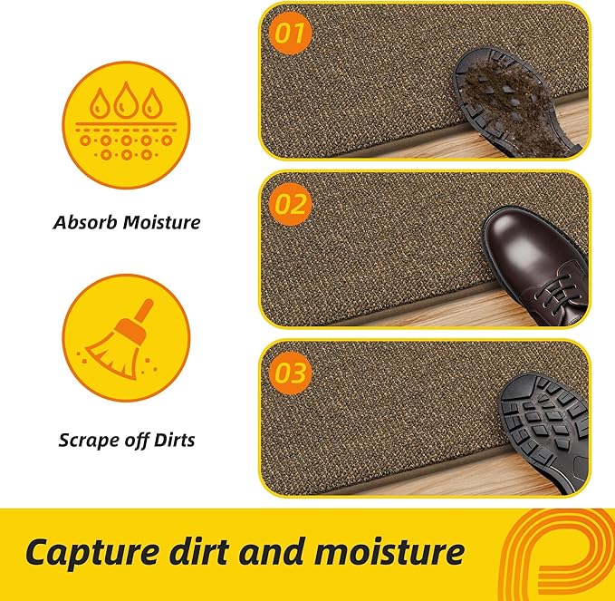 JSEI Dirt Trapper Door Mat 32"x48" Non-Slip Washable Entrance Mat, Dog Doormats, Absorbent & Fade-Resistant Floor Mats, Low Profile Welcome Mats for Entryway, Front Door, and Inside Entrance, Brown-Ruum Studio Home