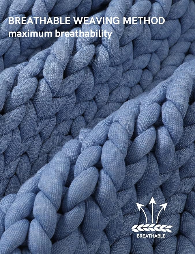 YnM Chunky Throw Blanket, Medium-Weight, Hand Knitted, Skin Friendly, Ventilated and Breathable, Machine Washable, Home Décor Piece for Couch, Sofa and Bed (Cerulean Blue, 60x80 Inch)-Ruum Studio Home