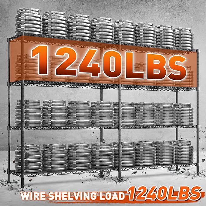 REIBII 70"W Metal Shelving, Storage Shelves 4-tier Wire Shelving Unit Load 1240LBS Metal Shelves for Storage Adjustable Shelving Rack for Pantry Kitchen Commercial school Garage 70"W*15.8"D*62.9"H-Ruum Studio Home