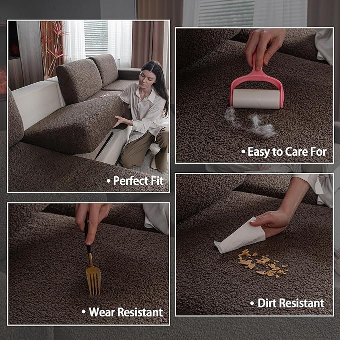 Couch Cushion Covers for Sectional Sofa, Stretch Soft Sofa Slipcovers Washable Wear-Resistant Universal Furniture Protector for Living Room(3 Seaters Covers+1 Chaise Cover, Brown)-Ruum Studio Home
