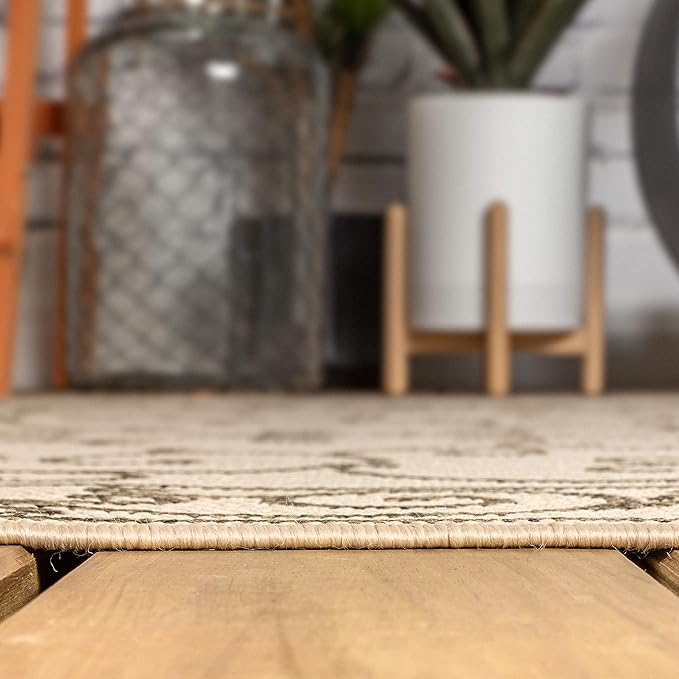JONATHAN Y Vintage Filigree Indoor Outdoor Square Area Rug 9X9 Beige/Brown, Charleston Textured Weave for Backyard, Patio, Porch, Easy-Cleaning, High Traffic, Pet-Friendly, Non-Shedding (SMB106A-9SQ)-Ruum Studio Home