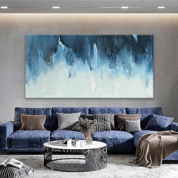 Canvas Wall Art Decor Large Wall Art Pictures For Living Room Abstract Art Work Decoration White Blue Wall Art Decor Abstract Wall Art Paintings Prints for Bedroom Office Kitchen Wall Decor 29" x 58"-Ruum Studio Home