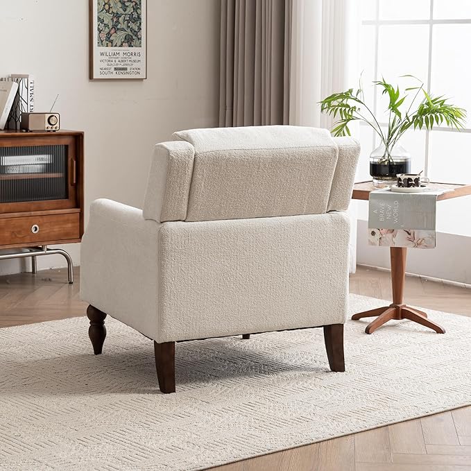 Kidol & Shellder White Oversized Accent Chair for Living Room Set of 2 Modern Reading Chair with Back Wide Upholstered Comfy Single Sofa Chair for Bedroom Lounge Side Corner Fabric Armchair-Ruum Studio Home