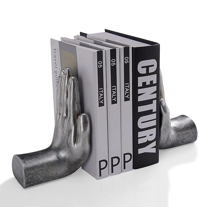 Danya B. Contemporary Accent Book Shelf Decor - Hands Sculpture Bookend Set of 2 (Silver)-Ruum Studio Home