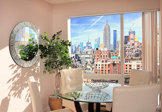 Bohemian Rainbow Wall Mirror -Glass Mosaic Mirror Decorative Wall Mirror, Multi Color Spectrum Wall Mountable, 24" Multi-Color Round Framed Mirror-Ruum Studio Home