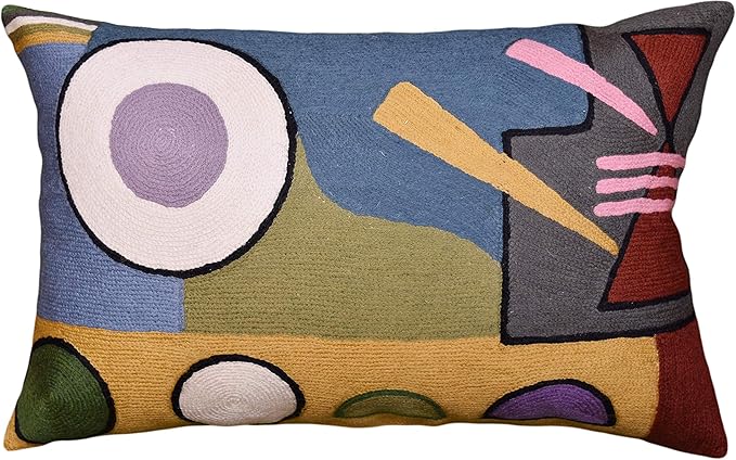 Lumbar Kandinsky Abstract Pillow Cover - Soul Modern Chair Pillowcase Abstract Couch Cushion Contemporary Pillowsham Farmhouse Sofa Handmade Wool Size 14x20-Ruum Studio Home