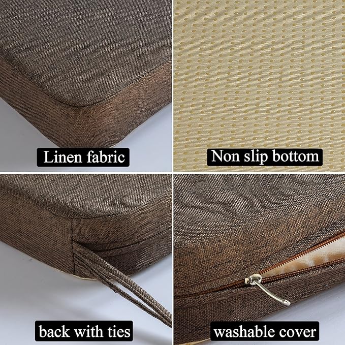Chair Cushion for Dining Chairs with Ties 4 Pack Non Slip Memory Foam Kitchen Room Chair Pads 17x16 Inch, Brown-Ruum Studio Home