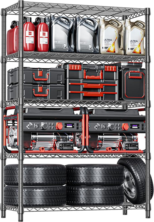 IZEUK 5-Tier Heavy Duty Metal Storage Shelving Unit (Black, 17.7" D x 47.2" W x 72.3" H, 1750 lbs Capacity), Adjustable Steel Wire Rack Shelf Organizer for Garage, Kitchen, Basement, Laundry, Office-Ruum Studio Home