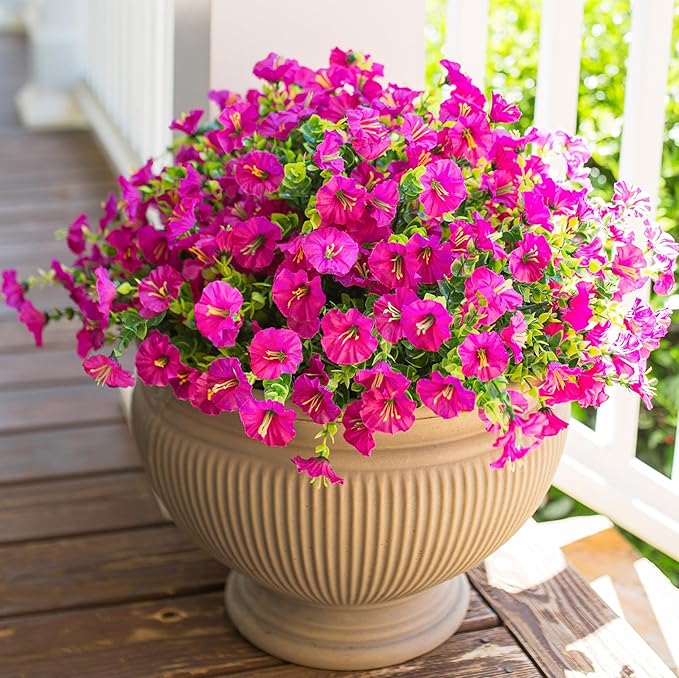 Artificial Flowers for Outdoors Fake Plants, 12 Bundles Faux Fuchsia Morning Glory UV Resistant Look Real Silk Flowers for Outside Planter Front Door Porch Patio Yard Fall Autumn Decoration-Ruum Studio Home
