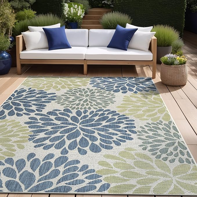 Beverly Rug Outdoor Rug 10x14 Modern Exotic Tropical Leaf Area Rugs for Indoor and Outdoor Patio Deck Porch Garden Water Resistant Washable Outside Carpet (10 x 14 Olive)-Ruum Studio Home