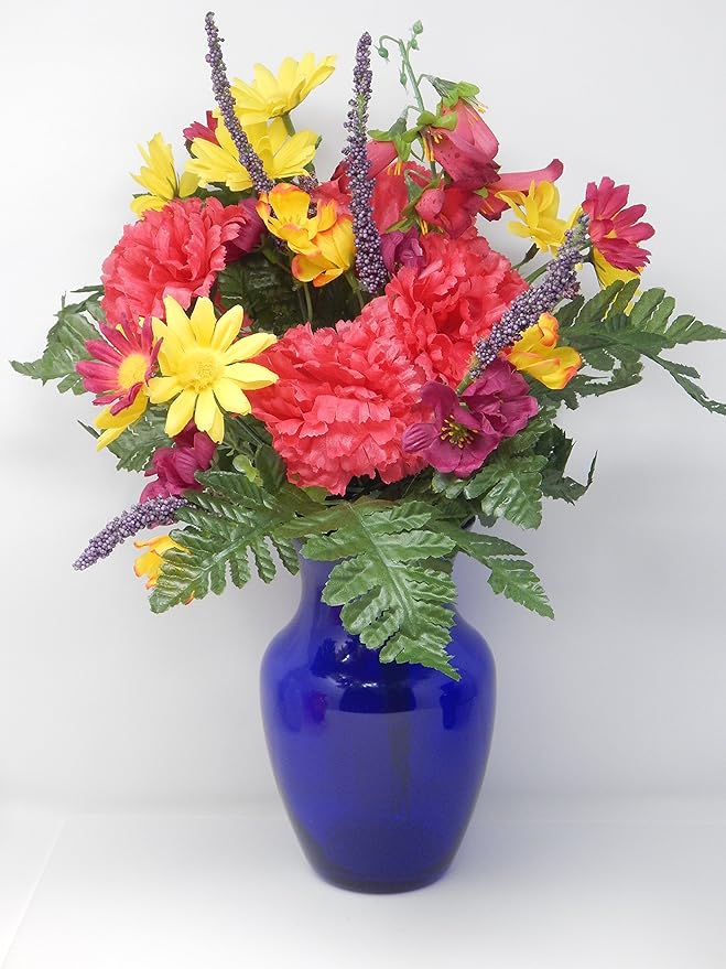 Floral Supply Online - 8" Rose Vase and Flower Guide Booklet - Decorative Glass Flower Vase for Floral Arrangements, Weddings, Home Decor or Office. (Cobalt)-Ruum Studio Home